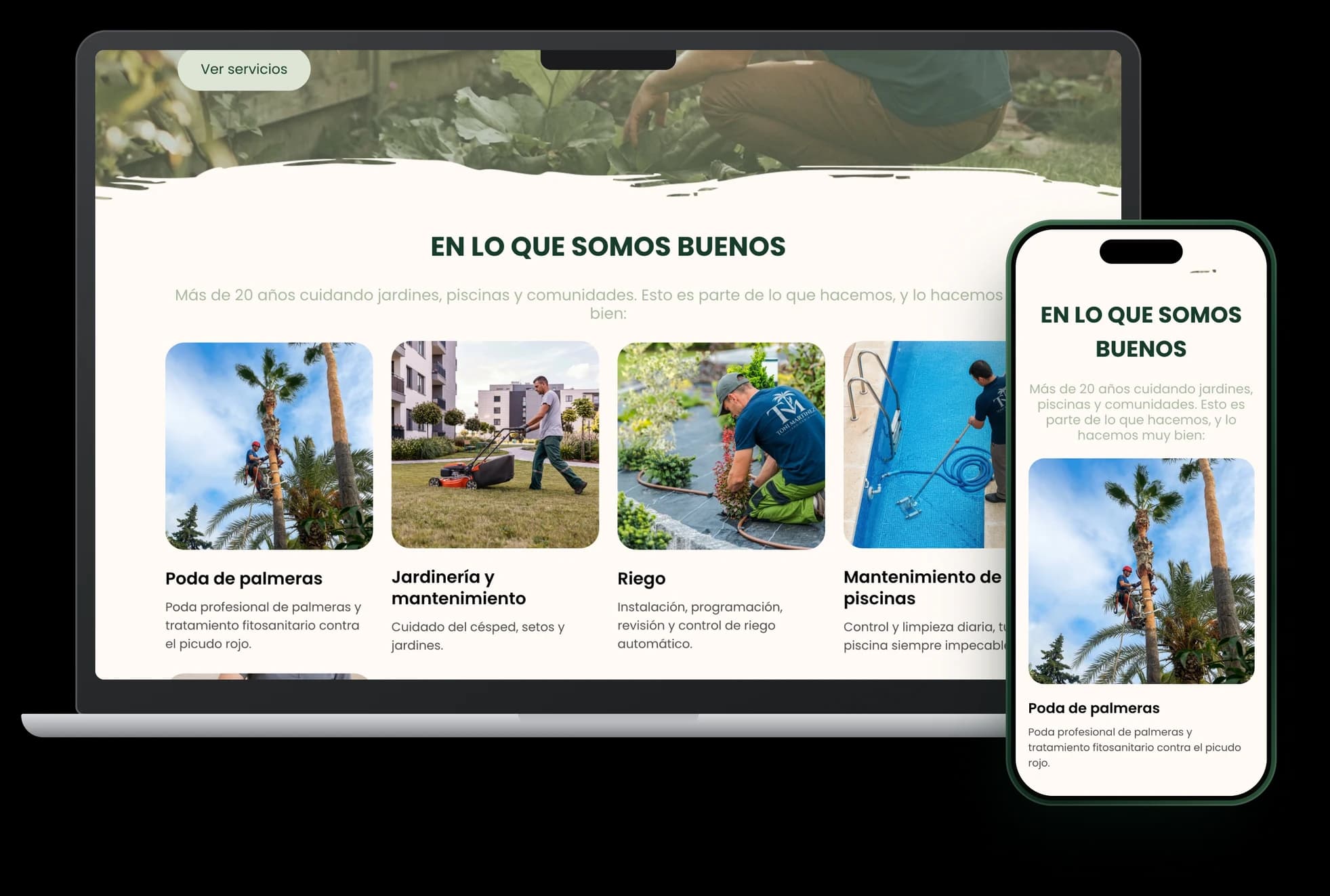 La web del negocio en portátil y móvil: sección de servicios